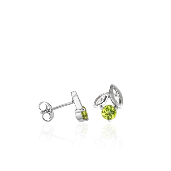 Evolve Sterling Silver Promise Leaf Stud Earrings with Peridot and Cubic Zirconia_1