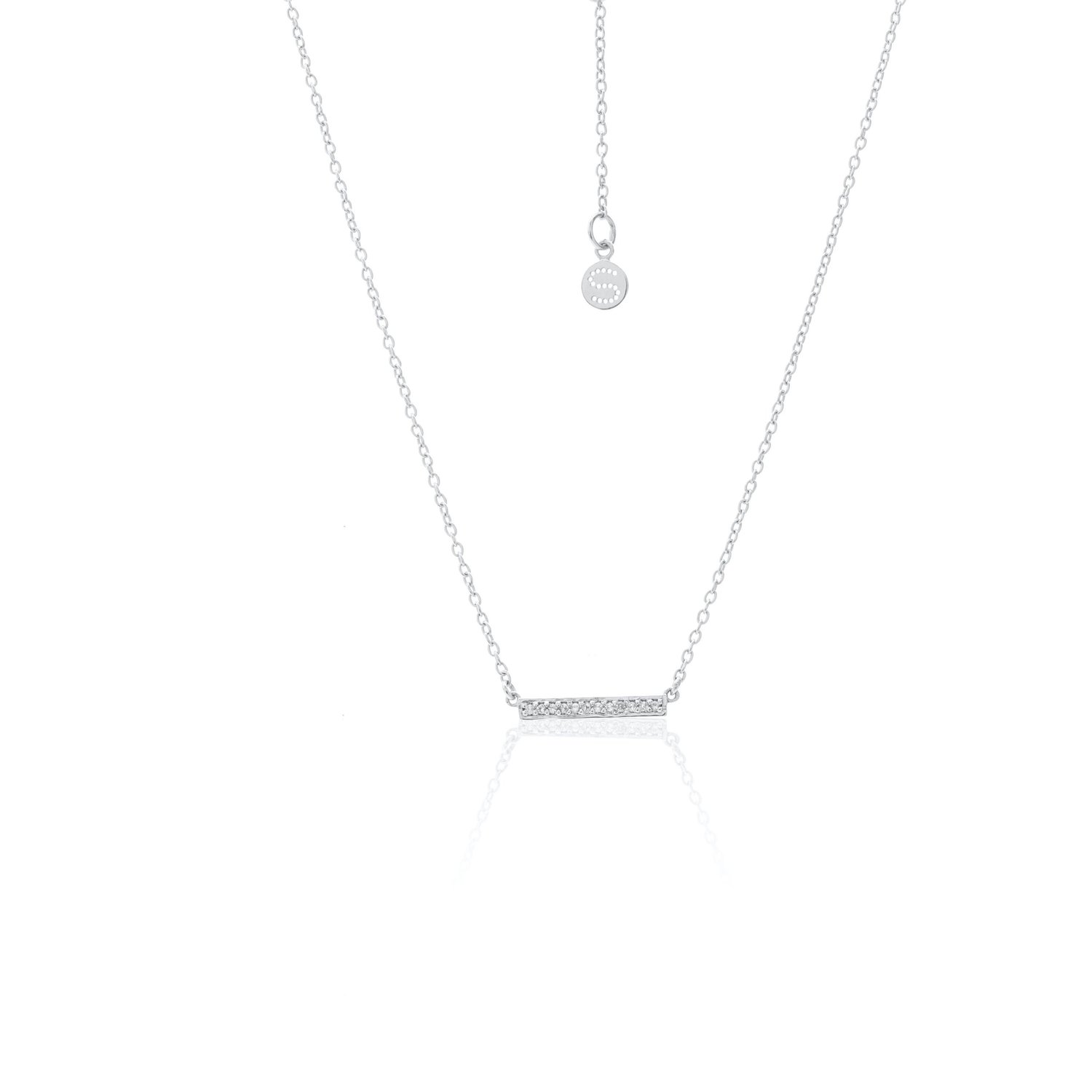 Superfine Bar Necklace Silver + White Topaz_0