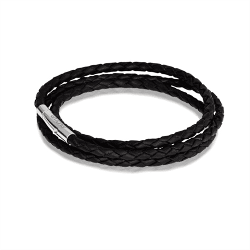 Triple Twist Black 21cm Leather Bracelet_0