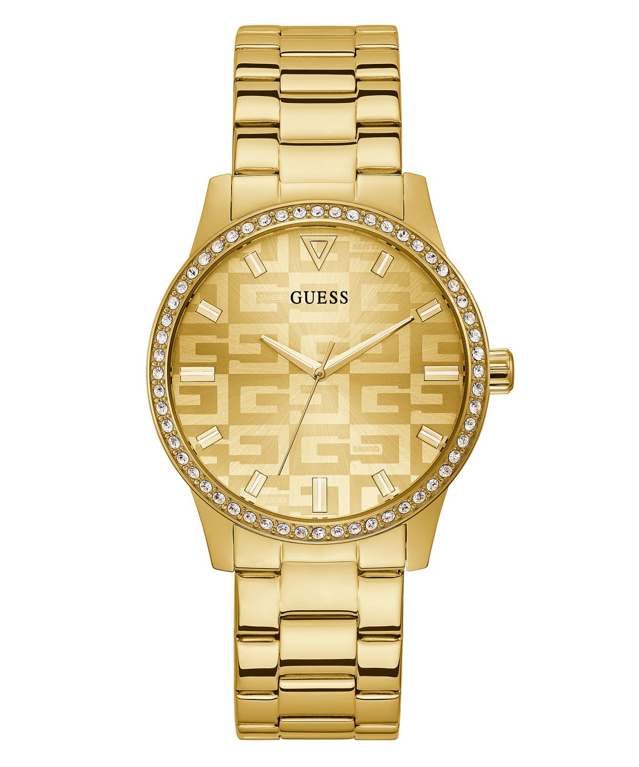 Guess Stone Set Gold Tone Case Gold Tone Stainless Steel Watch_0