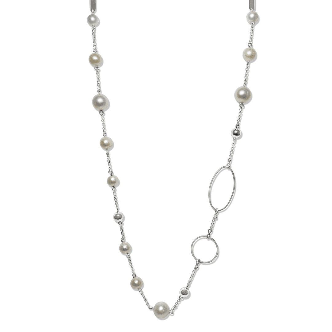 Fabuleux Vous La Pierre Fresh Water White Pearl Silver Necklace 85cm_0