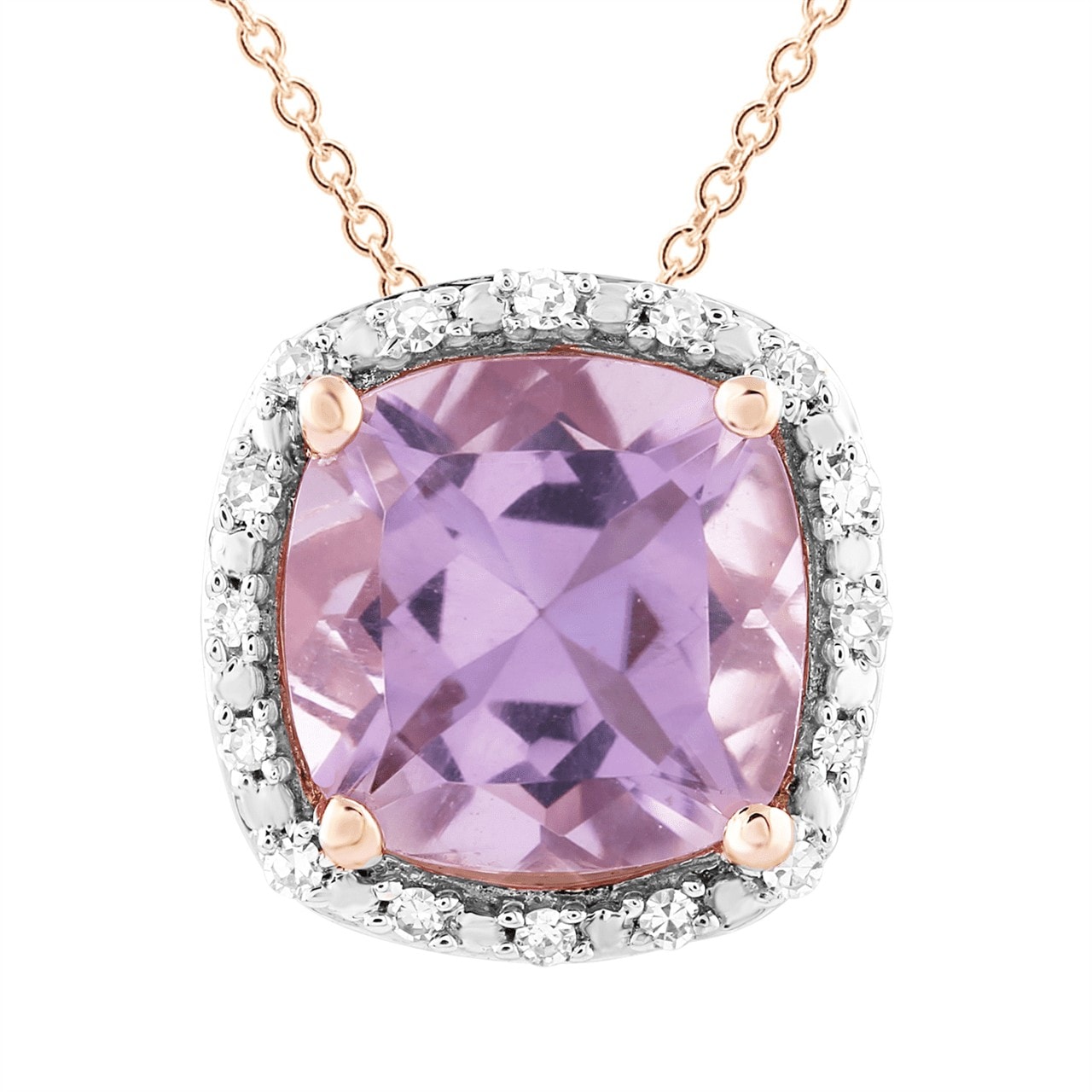 9ct Pink Amethyst Rose Gold 0.05Ct HI I1 Dia with chain N/L 40+5cm_0