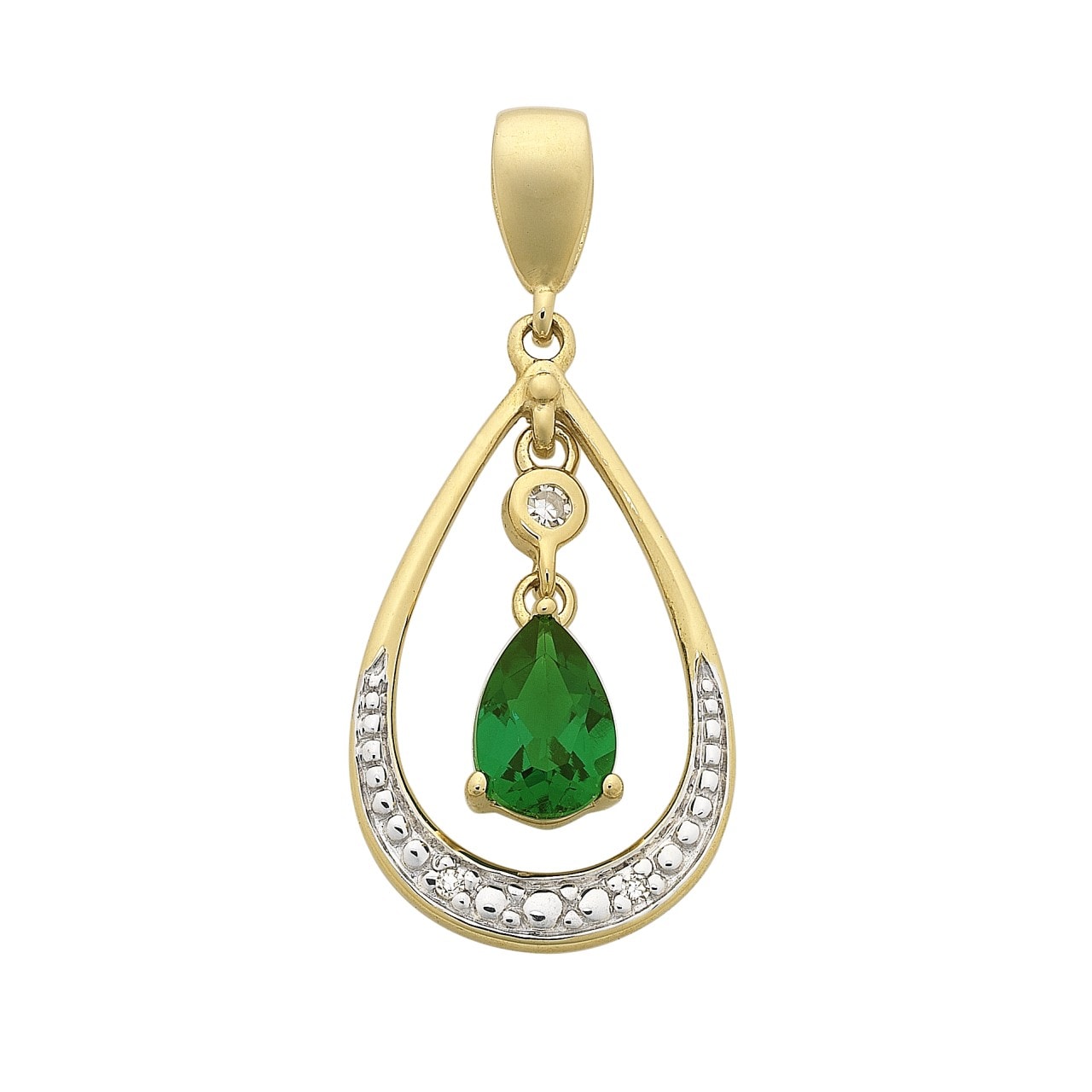 9ct Yellow Gold Created Emerald and Diamond Pendant_0