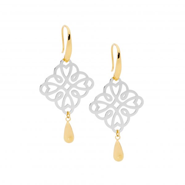 Gold Plated Stainless Steel Filigree Drop Earrings_0