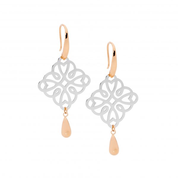 Rose Gold Plated Stainless Steel Filigree Drop Earrings_0