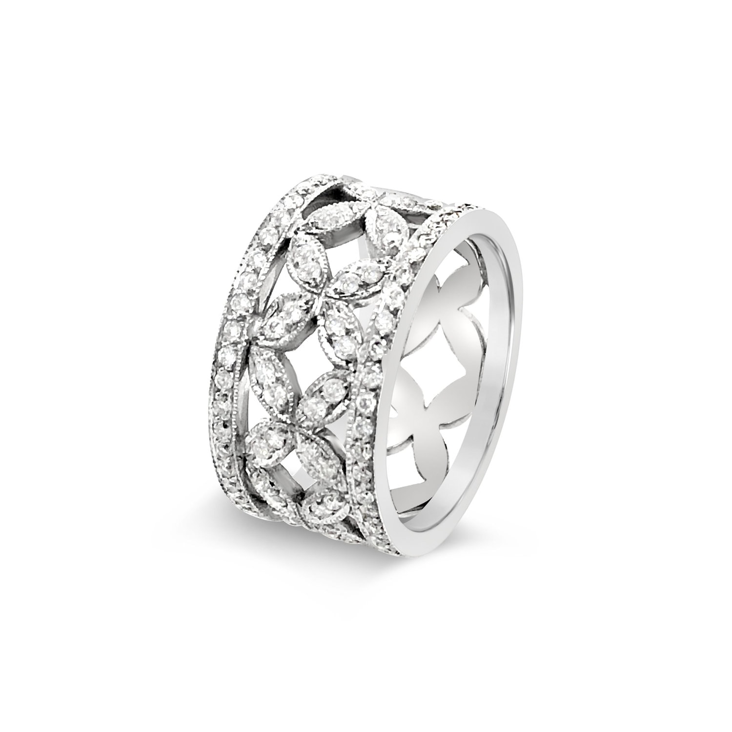 9ct White Gold Forever Diamond Petal Filigree Ring_0