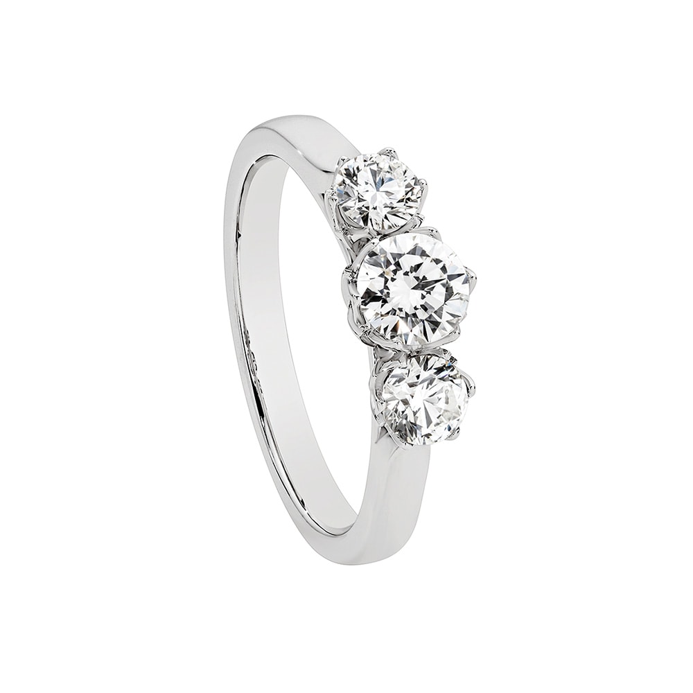 Diamond 3 stone Ring Trilogy 1.12ct TDW LGD 18ct White Gold_0