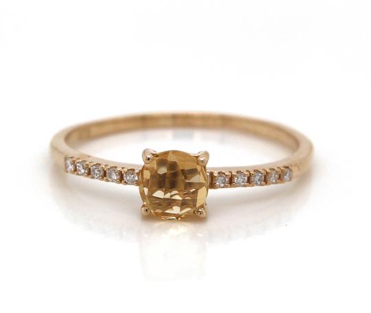 9ct Yellow Gold Round Checker Board Citrine And Diamond Ring .14Tdw_0
