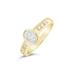 9ct YG Oval Rub Over White Sapphire with Diamond Set Shoulders_0