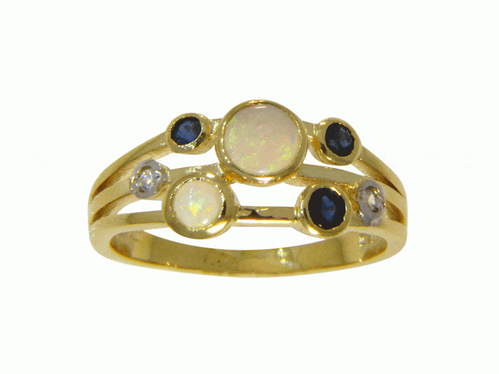 9ct YG Opal Sapphire and Diamond Ring_0
