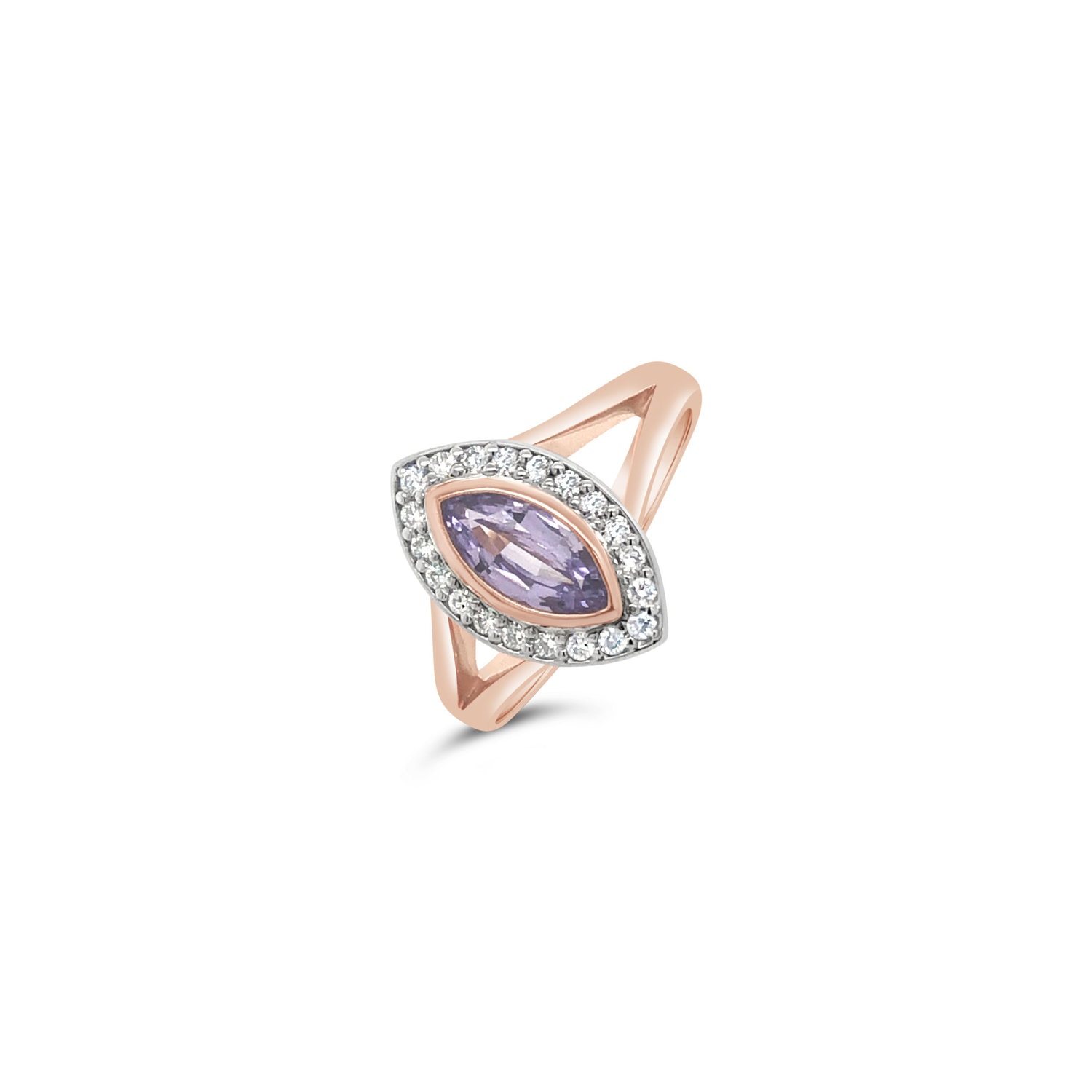 9ct Rose Gold Marquise Purple Sapphire & Diamond Ring_0