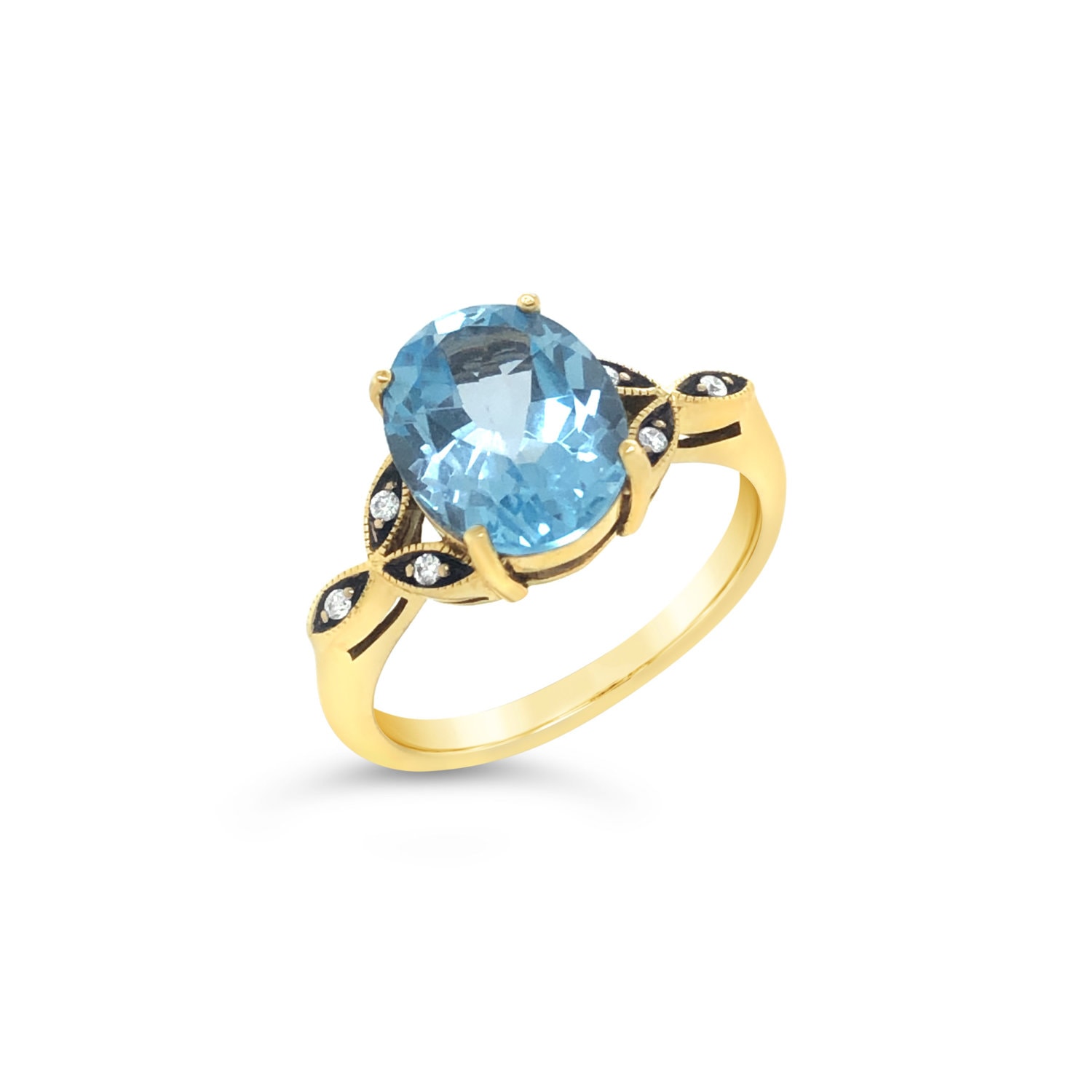 Art Deco Blue Topaz and Diamind 9ct Yellow Gold Ring_0
