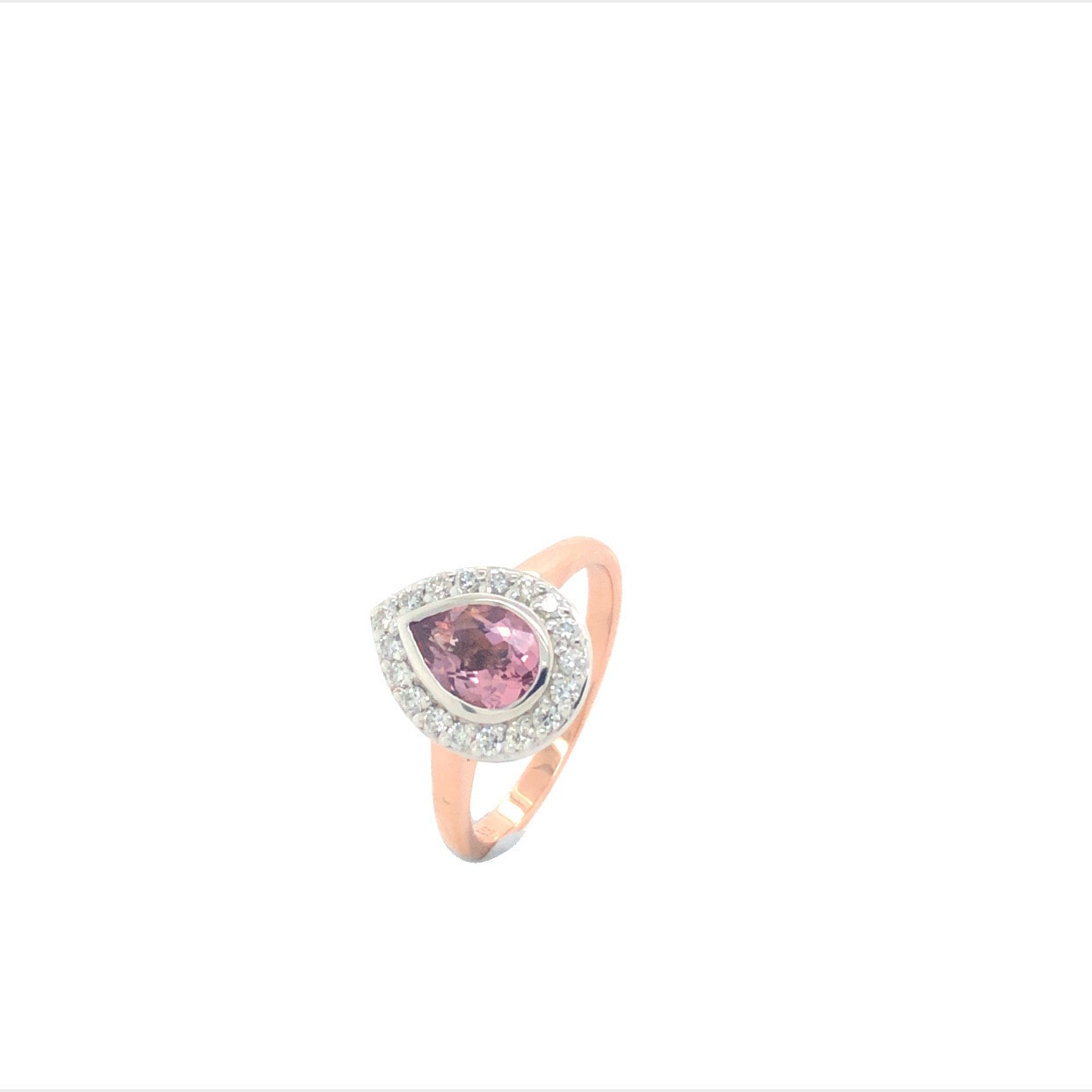 Pear shape Morganite with Diamond Halo Ring 9ct White Gold & 9ct Rose Gold_0