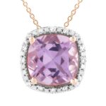 9ct Pink Amethyst Rose Gold 0.05Ct HI I1 Dia with chain N/L 40+5cm_0