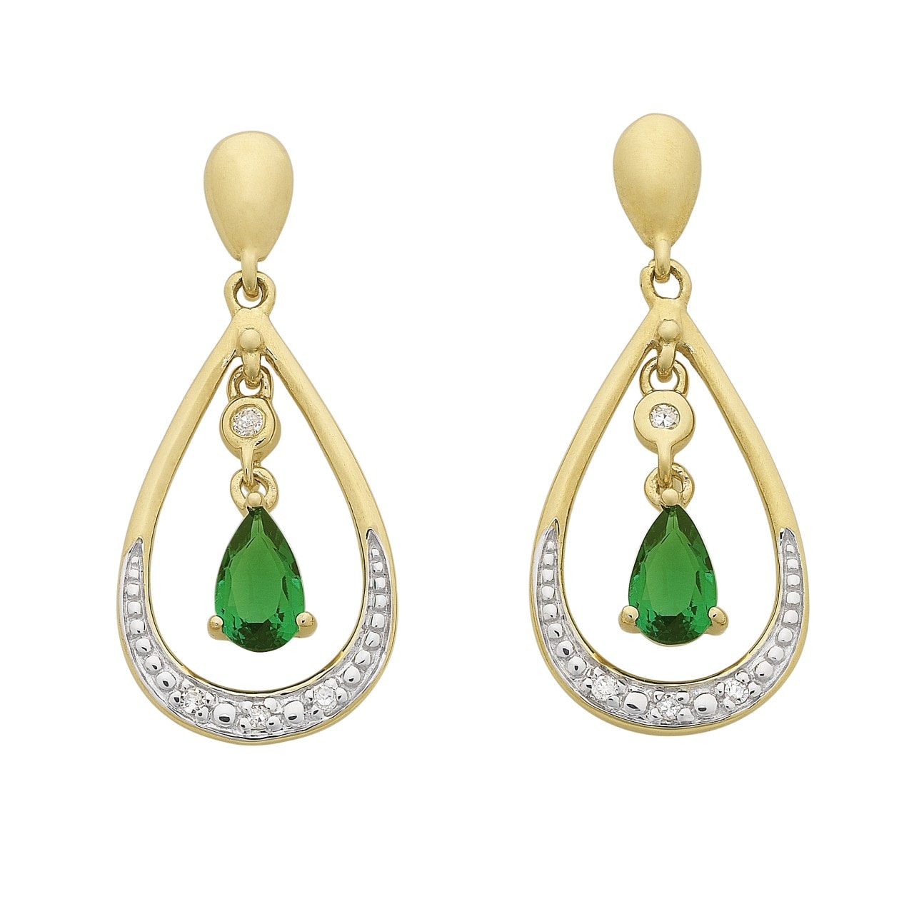 9ct Yellow Gold Created Emerald and Diamond Earrings_0