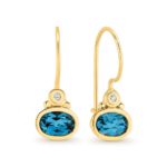 9ct Yellow Gold London Blue Topaz Round White Diamond D4-SI3 JKL Coloured Stone Earring TDW : 2=0.03 ct.approx_0
