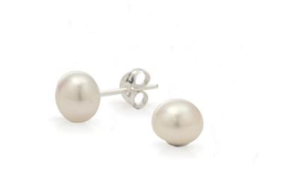 Silver 7mm White FWP Button Studs_0