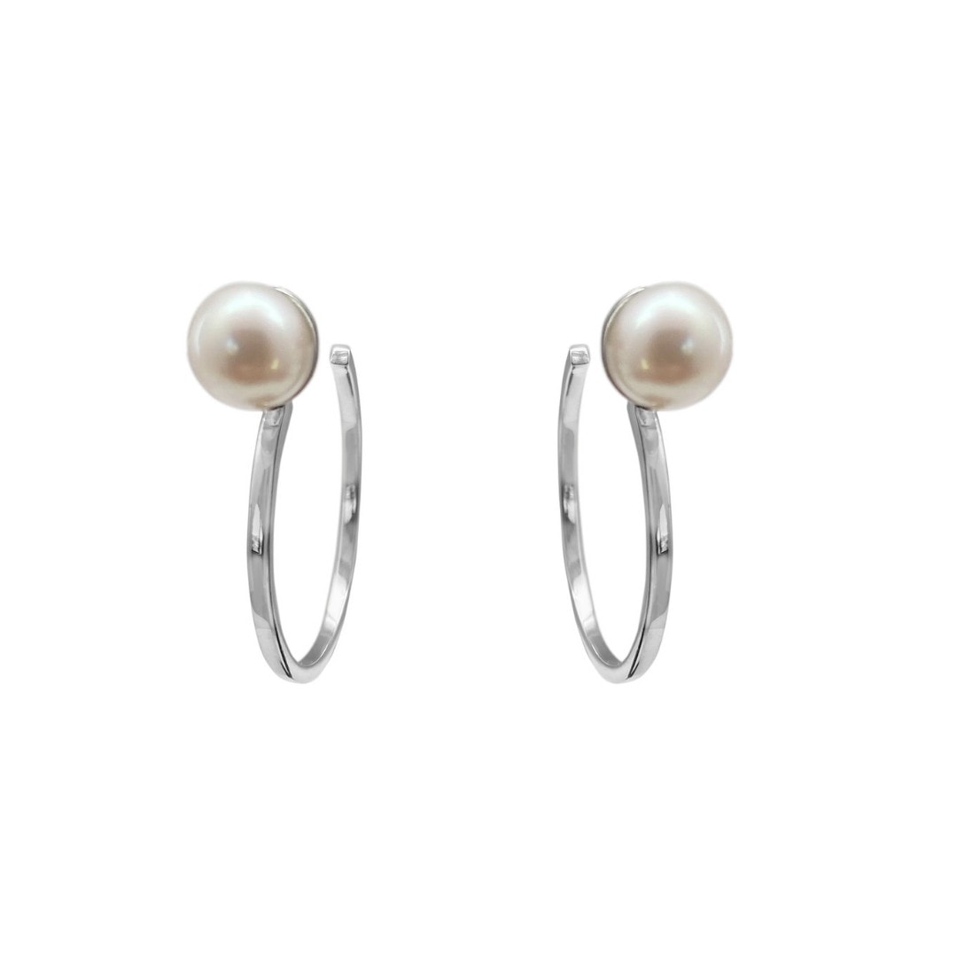 Fabuleux Vous Silver Perle Hoop Stud Pearl Earrings_0