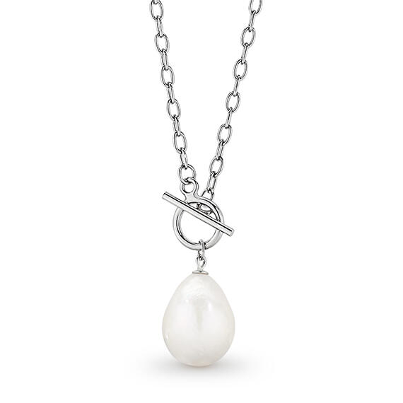 Sterling Silver Drop Edison 13mm Freshwater Pearl Toggle Necklace 45cm_0
