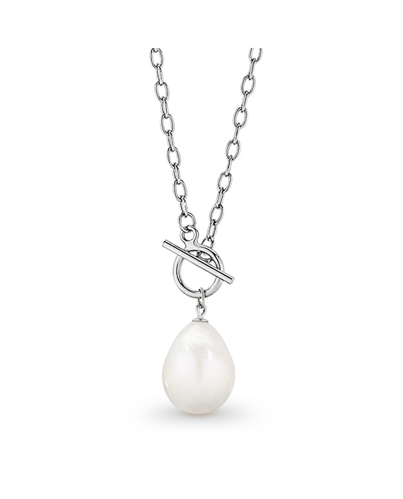 Sterling Silver Drop Edison 13mm Freshwater Pearl Toggle Necklace 45cm_0