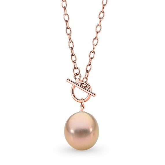 Drop Rose Gold Plated Edison 13mm Freshwater Pearl Toggle Necklace 45cm_0