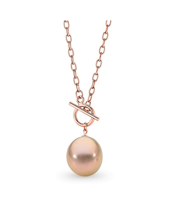 Drop Rose Gold Plated Edison 13mm Freshwater Pearl Toggle Necklace 45cm_0