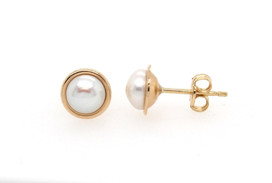 9ct Gold White Pearl Halo Studs_0
