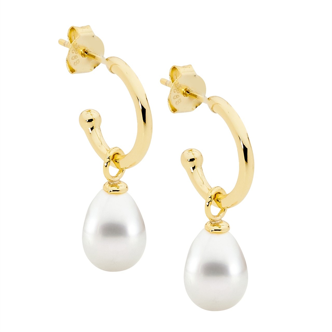 Gold Plated Pearl Drop Hoops_0