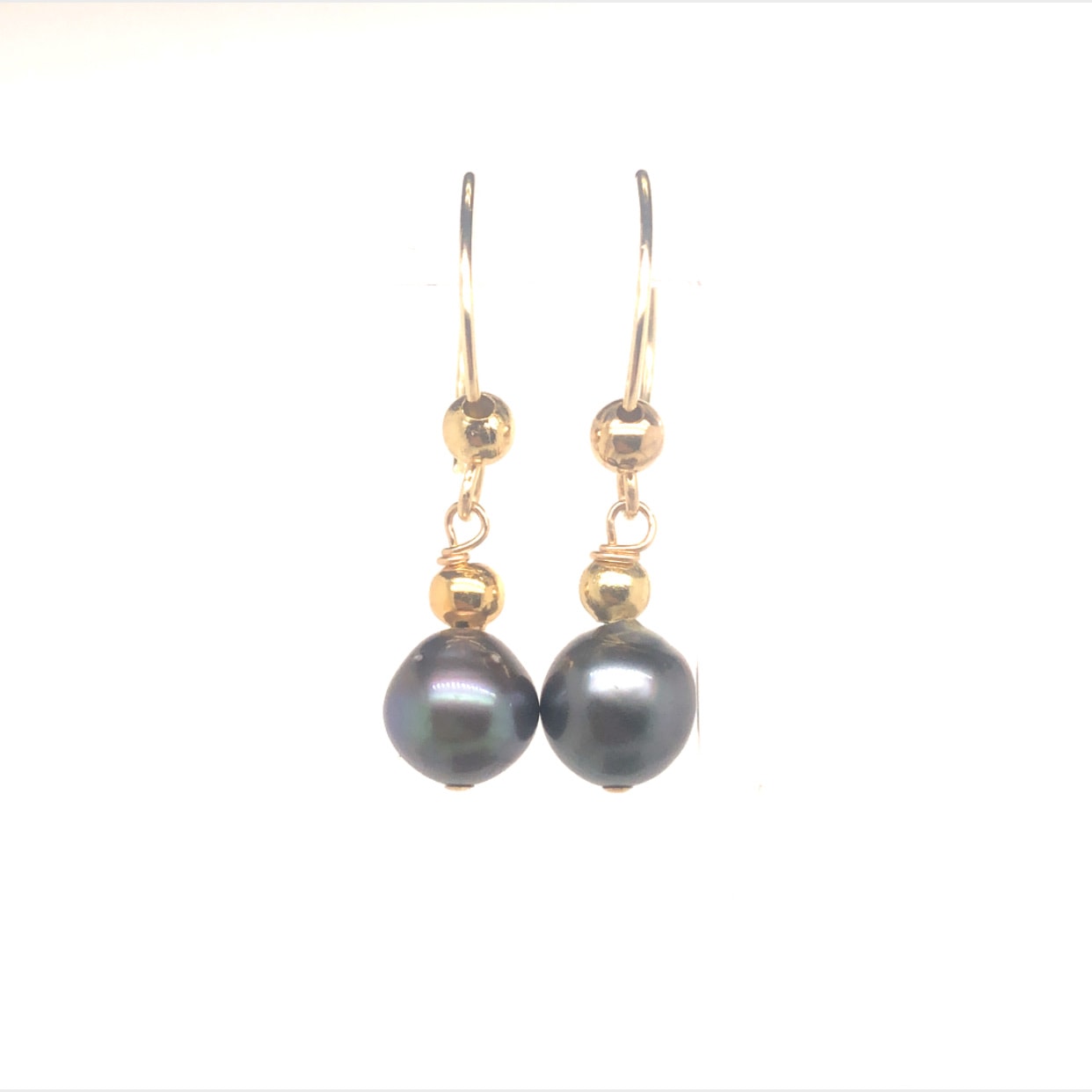 Blacl Cook Island Pearl Earrings 9ct Hoops with Gold Balls_0