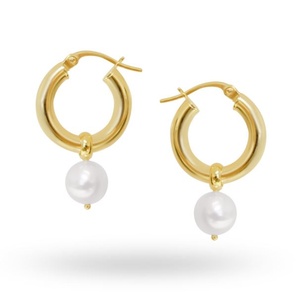 Gold Hoops with Pearl Charm - Knights The Jewellers Online Jewellery Store