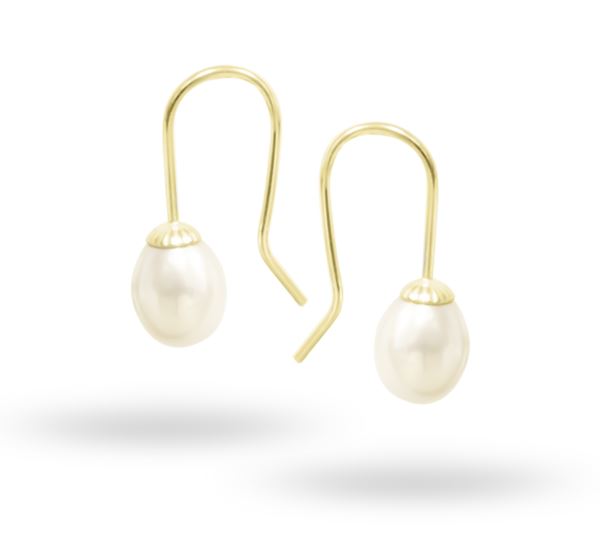 Pearl drop on Gold Hook Earrings_0