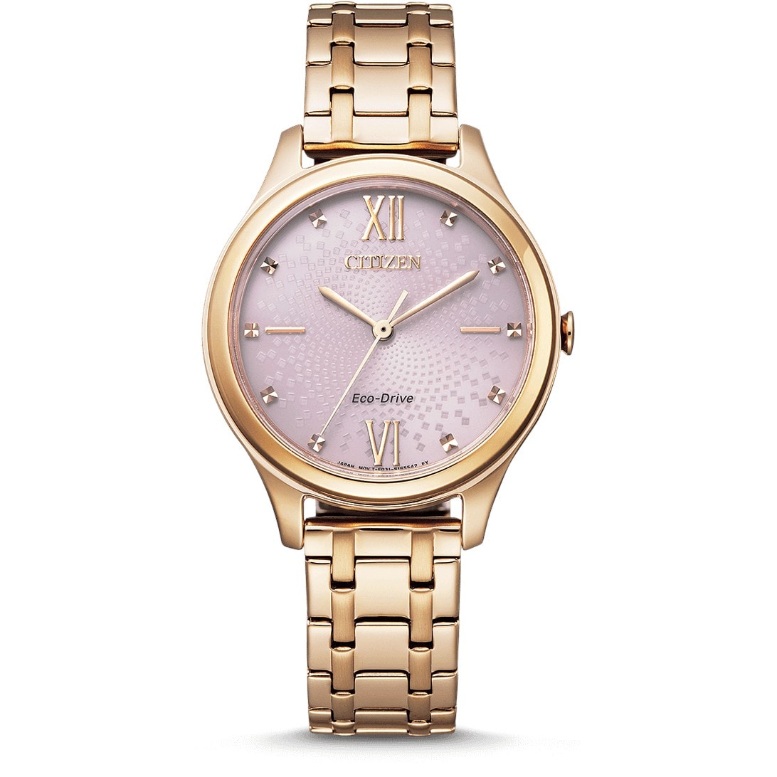 Rose Gold ladies Eco Drive Pink Dial 50mtr_0
