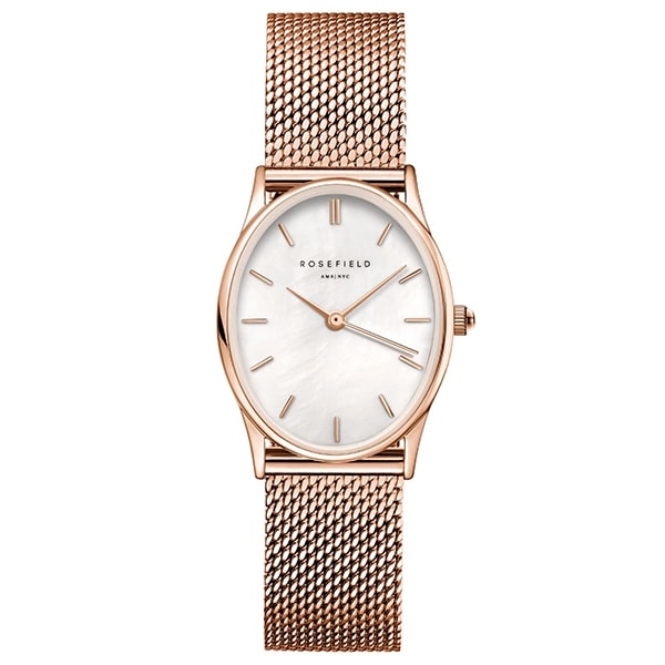 Rosefield The Oval White MOP Rose Gold Mesh Strap_0