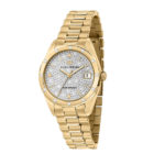 Gold Analogue Watch with Diamond Dust Stone Set Dial Bracelet_0