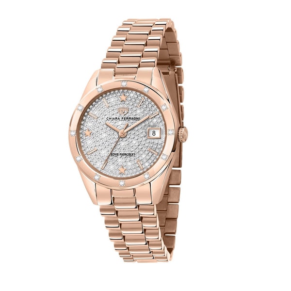 Rose Gold Analogue Watch with Diamond Dust Stone Set Dial Bracelet_0