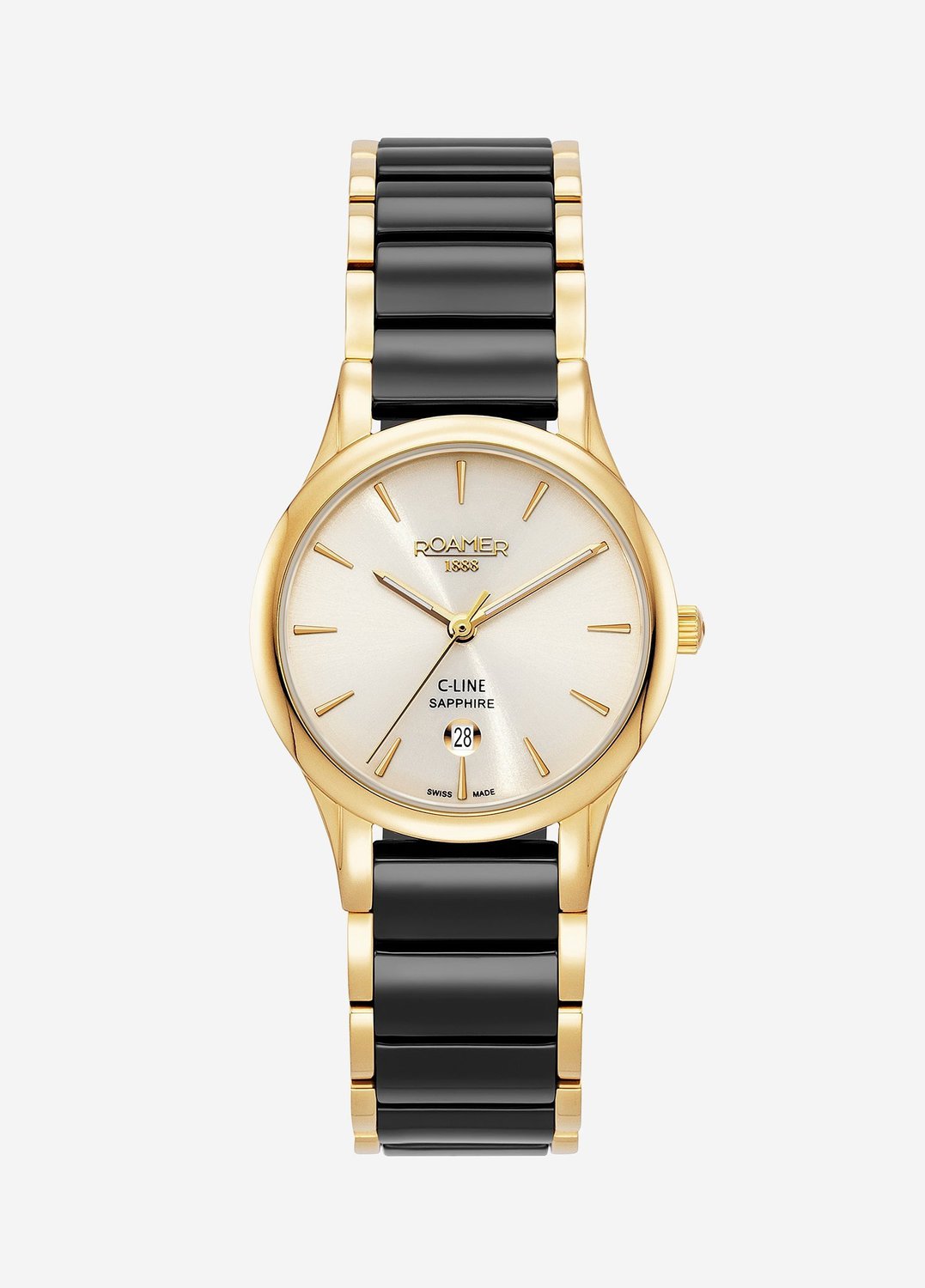 Roamer Ladies Gold and Black Ceramic Analogue Watch_0