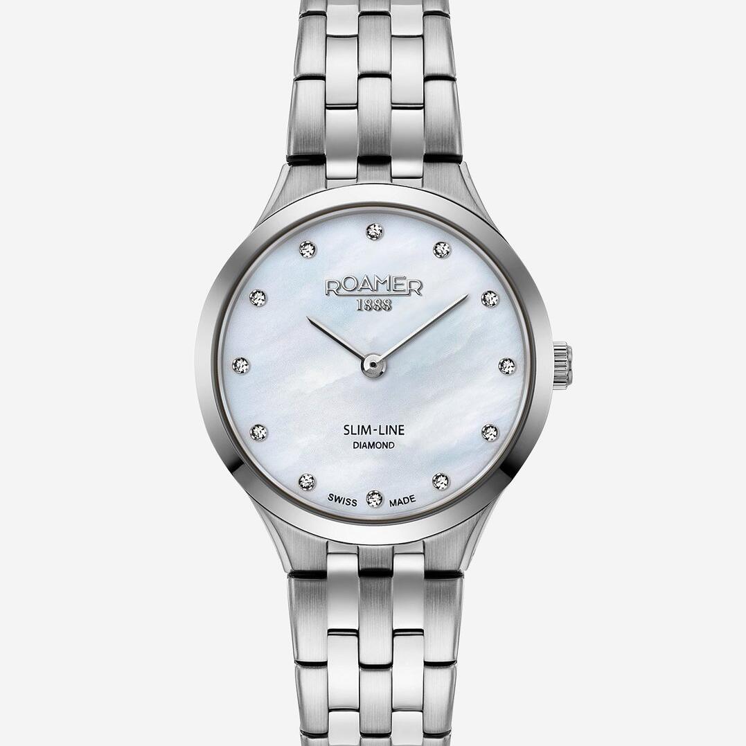 Roamer Silm line Ladies Diamond Set Dress Watch Silver Colour_0