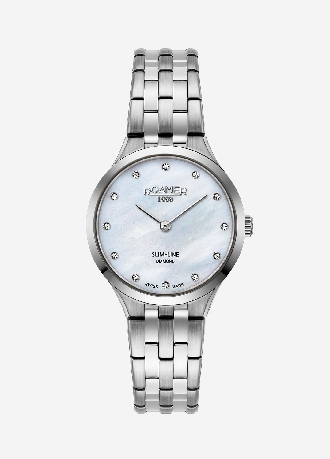 Roamer Silm line Ladies Diamond Set Dress Watch Silver Colour_0