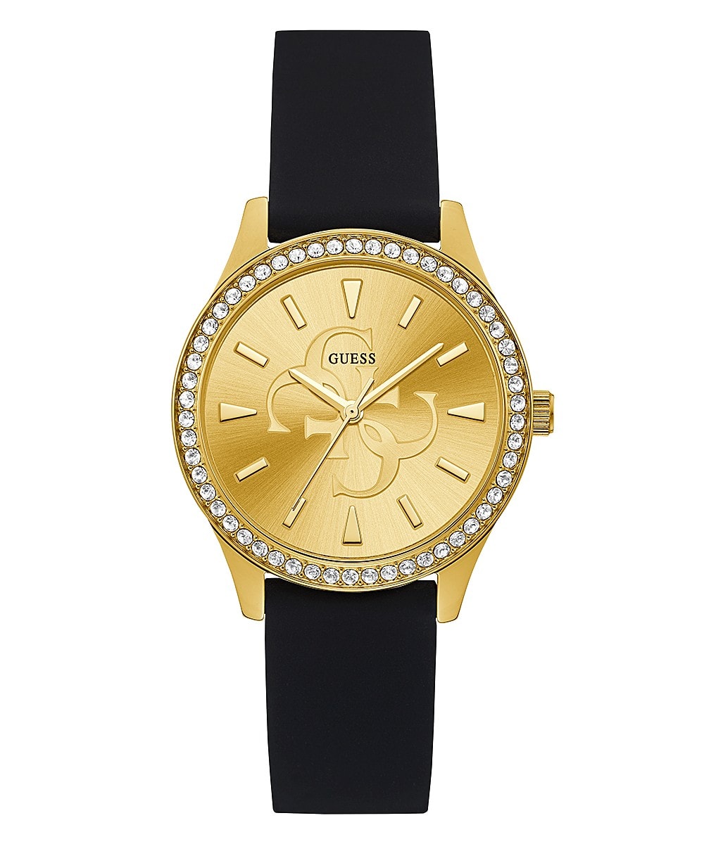 Guess Gold Ladies Analogue with Black Silicon Strap_0