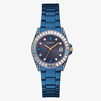 Guess Ladies Navy Blue Analogue Watch with Coloured Crystals_0