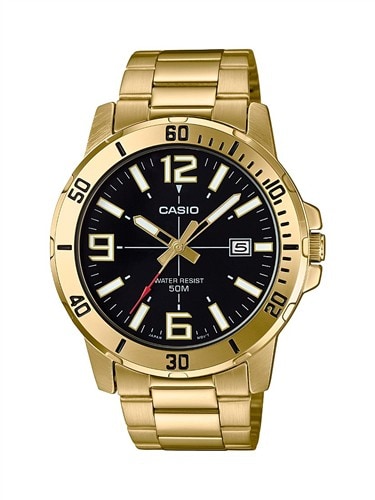 Gold Gents Watch Black Dial Analoge_0