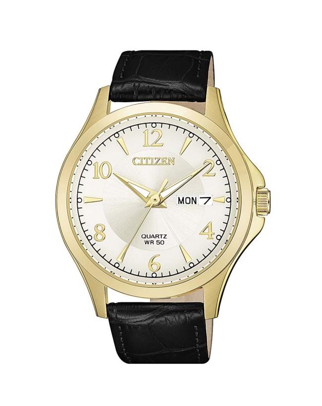 Citizen Gents Gold Analogue Watch with Black Leather Strap_0