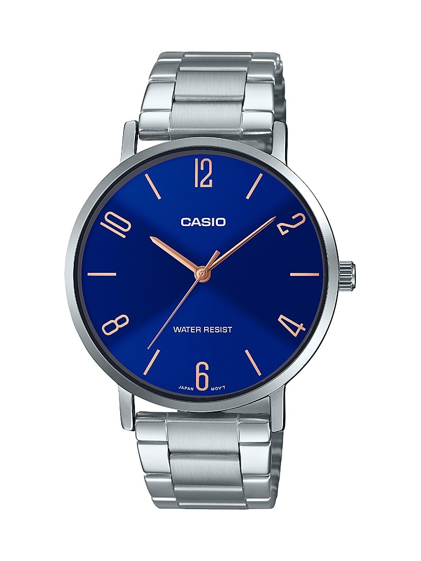 Casio Mens Analohue Stainless Steel Blue Face Water Resistant Watch_0