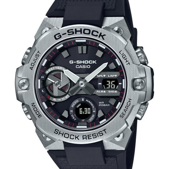 G-Shock Solar Steel Watch with Black Resin Band_0
