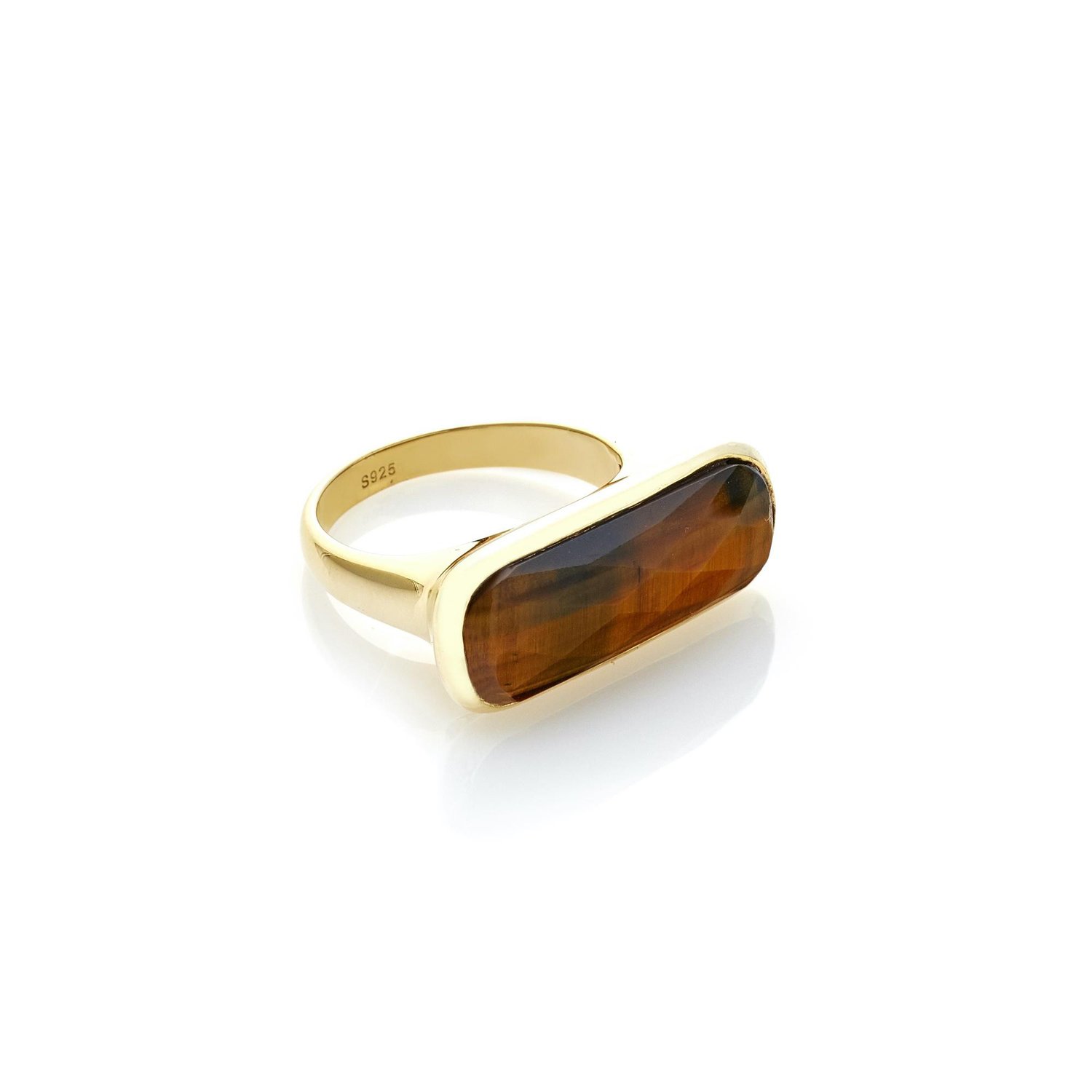 Silk And Steel Grace Ring Tigers Eye + Gold Plated Sterling Silver_0