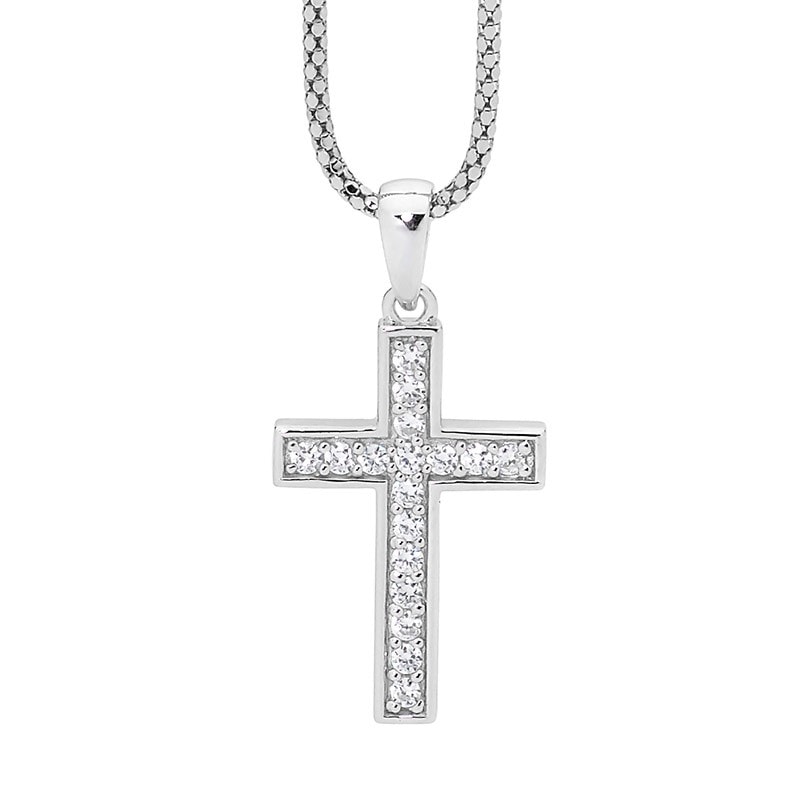 Silver CZ Cross Pendant_0