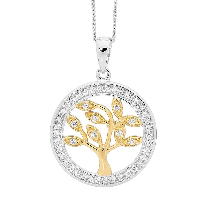Silver/ YGP CZ Tree of Life Pendant_0