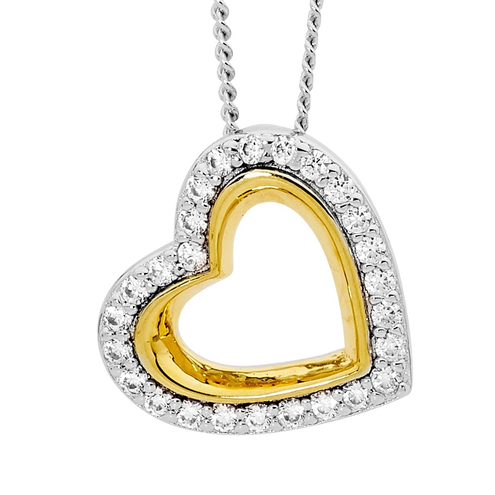 Silver Gold Plated CZ Heart Pendant_0