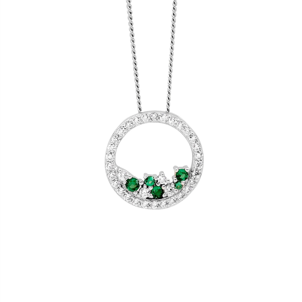 Silver CZ Open Circle Pendant w/ Scattered Green & White CZ_0