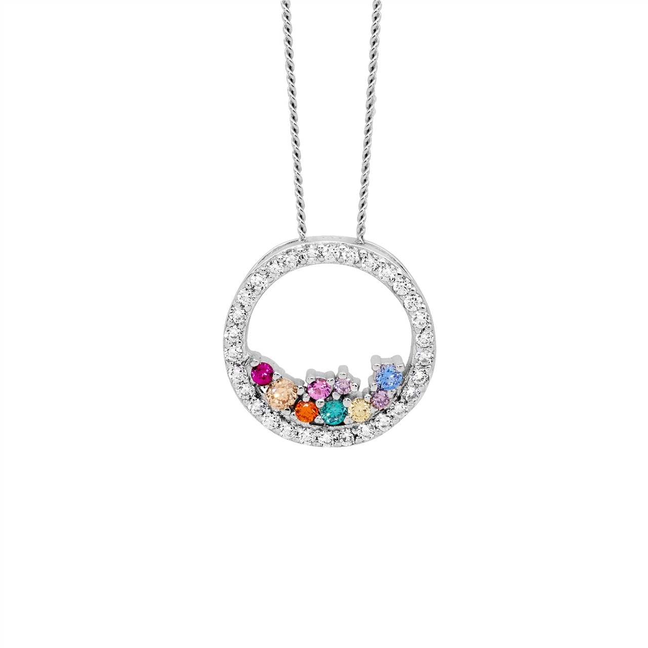 Silver White CZ Pendant w/ Scattered Multi Colour CZ_0